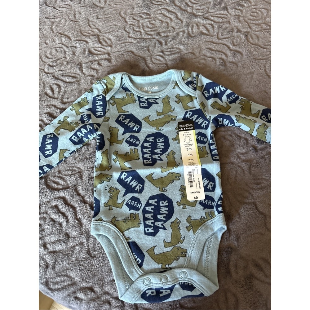 okie dokie baby Long Sleeve Body Suit Sz. 3M 8-12.5lbs